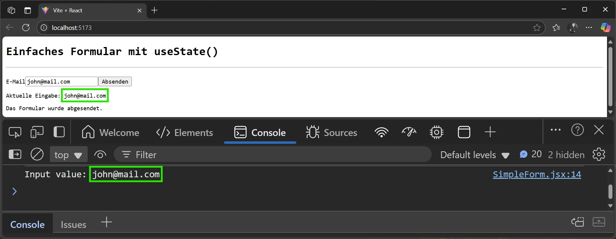 React State - Formular mit einem Feld - Beispiel
