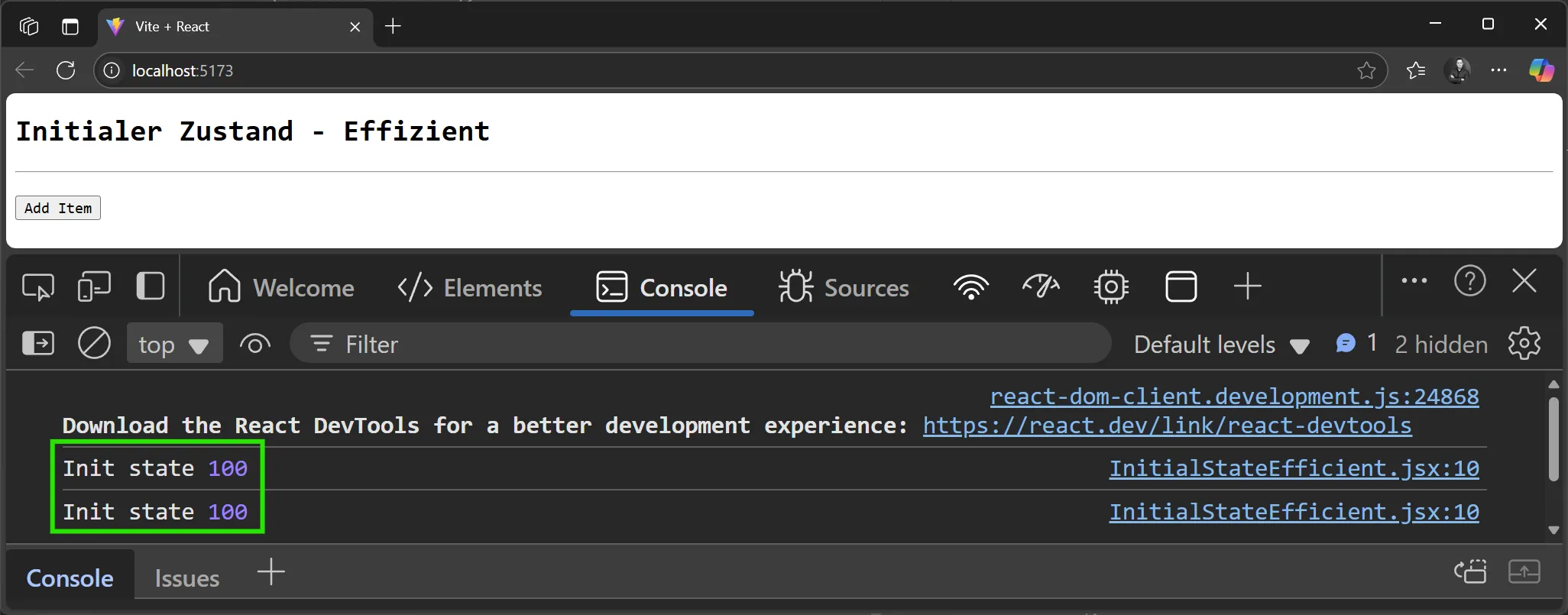 React State - Initiale Werte beim Beispiel für effiziente Nutzung