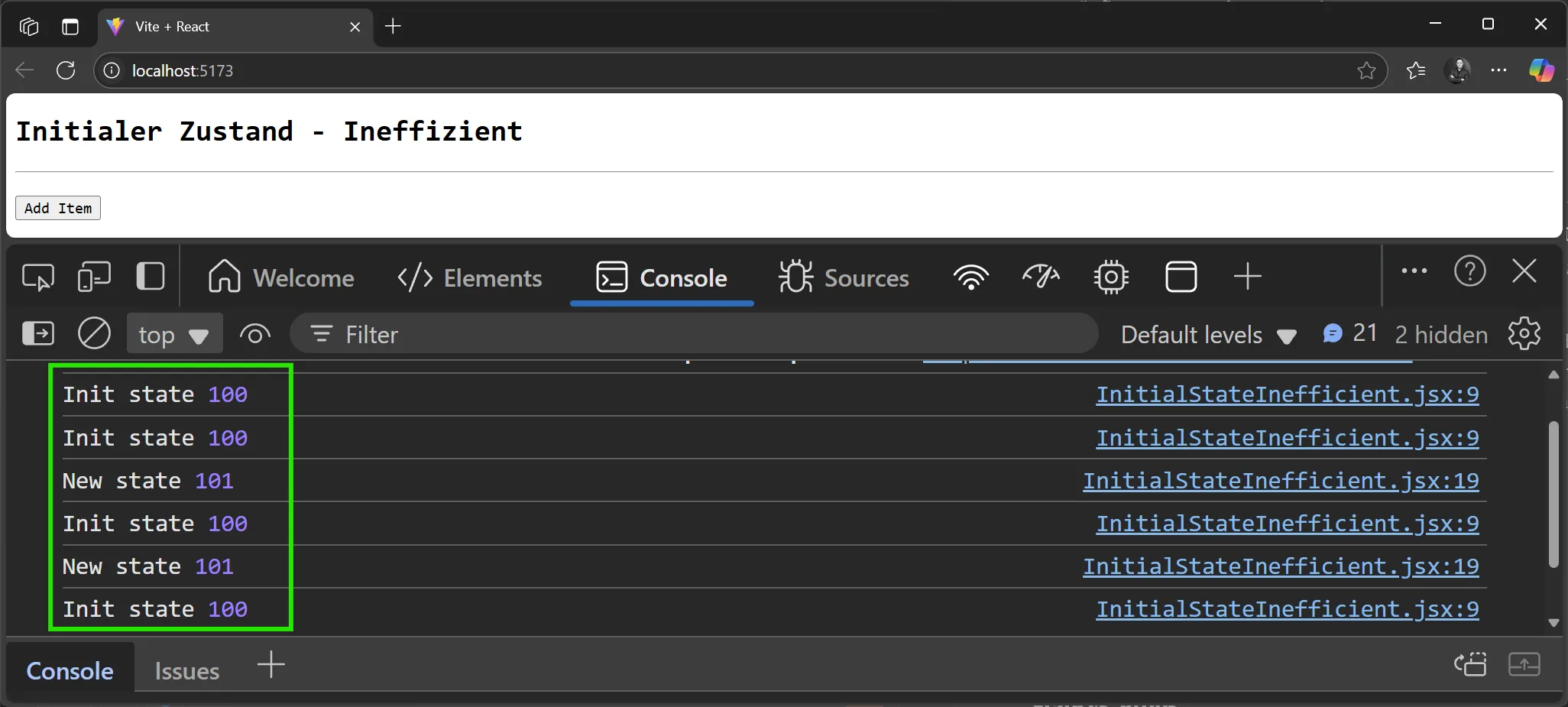 React State - Konsole Ausgabe vom Component mit ineffizienter Nutzung