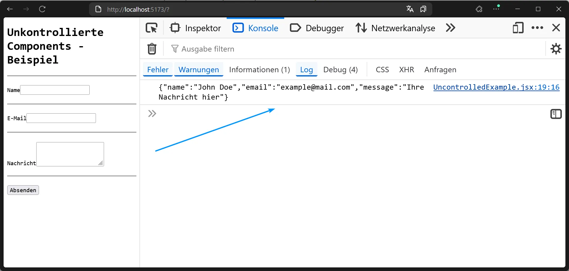 React - Unkontrollierte Components - Beispiel
