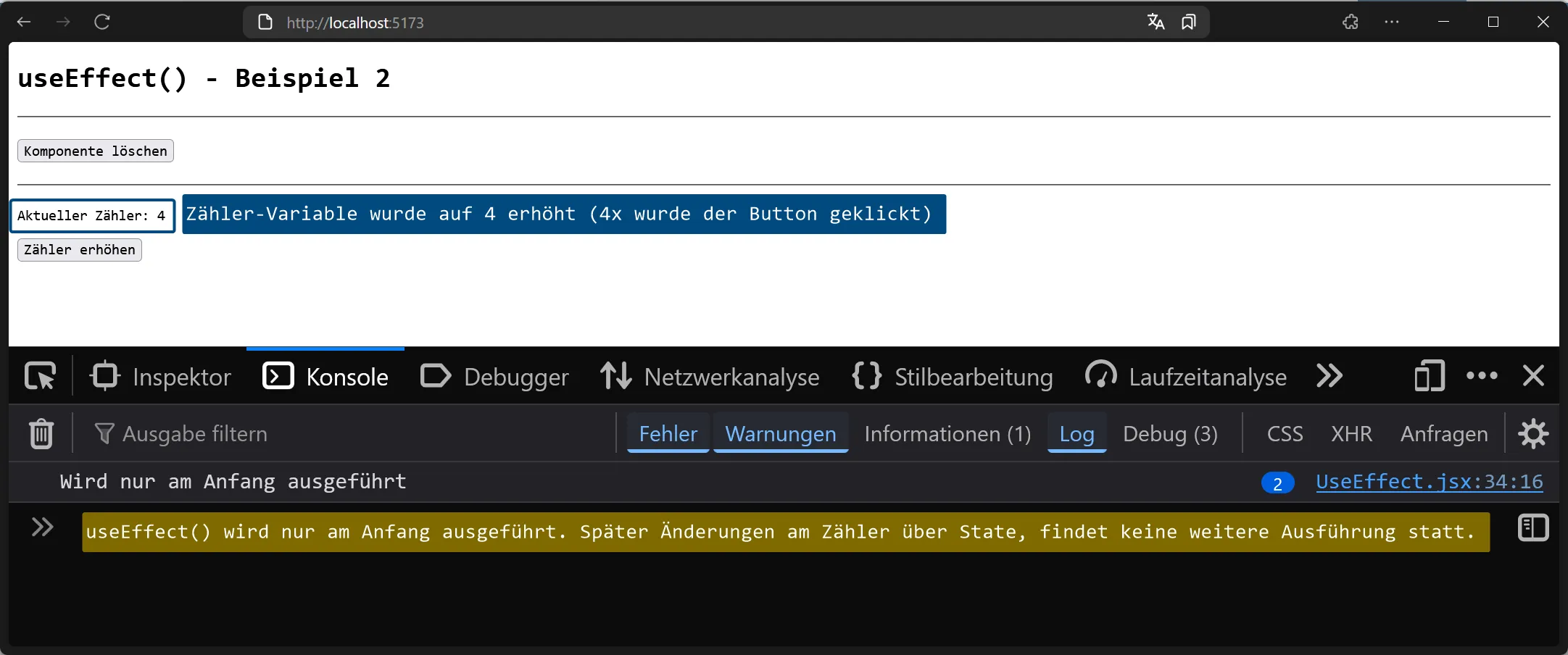 React Hooks - useEffect - Beispiel für Verwendung mit leeren Abhängigkeiten