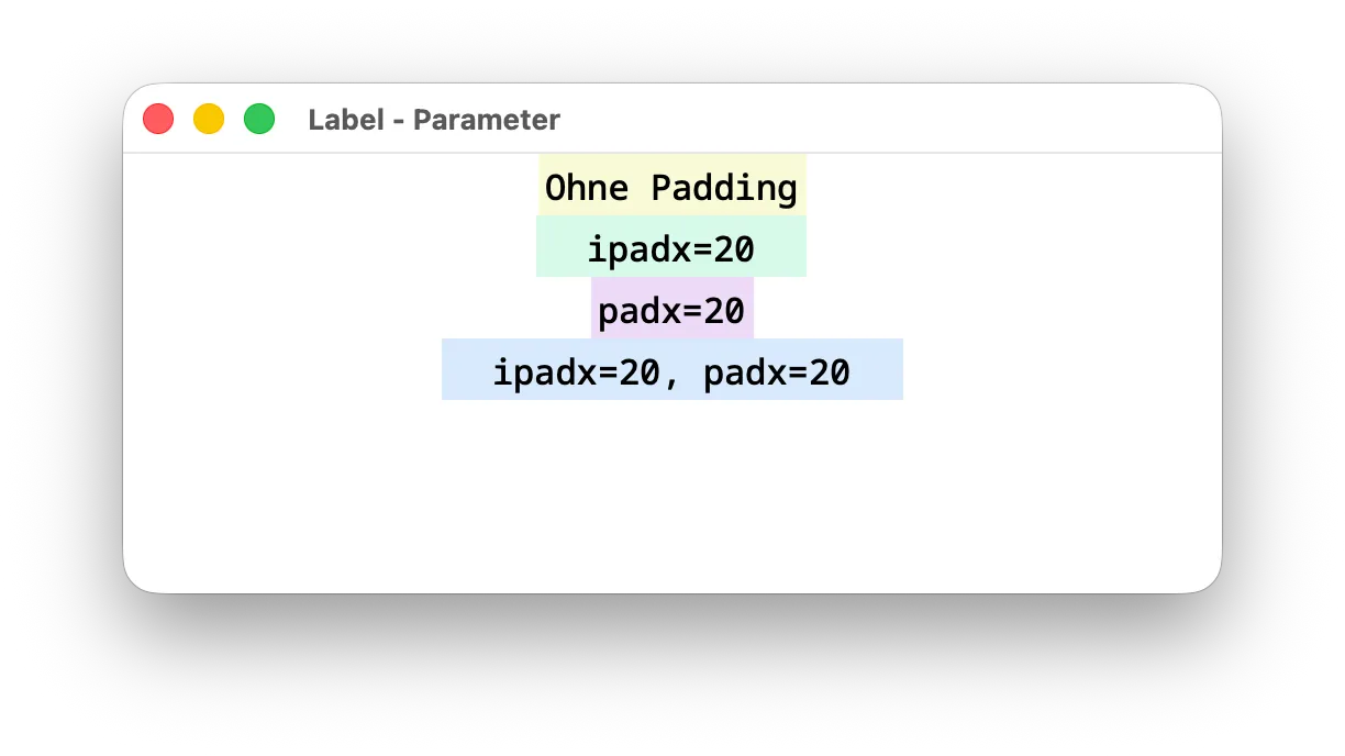 Tkinter - Label Parameter - padx (ipadx)
