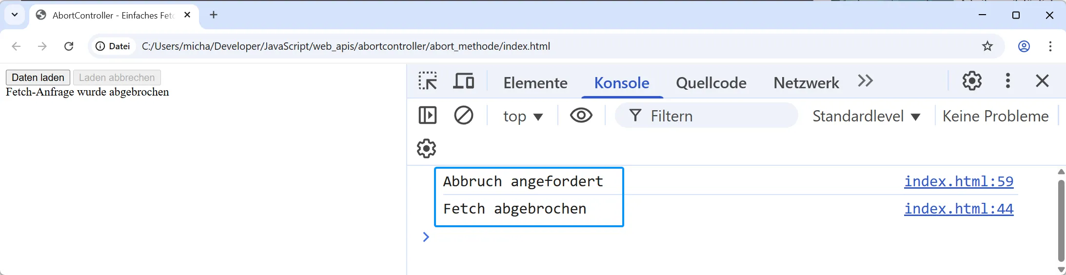 Web API - AbortController - abort() Methode Beispiel 1
