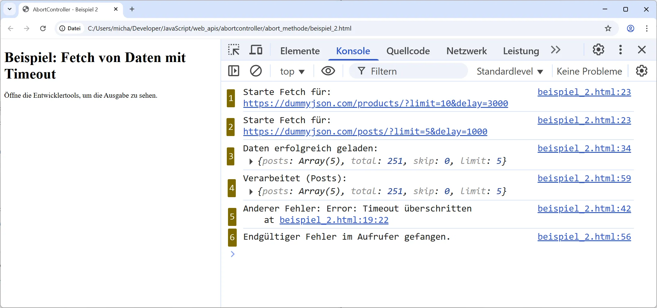 Web APIs - AbortController - abort() Methode Beispiel 2
