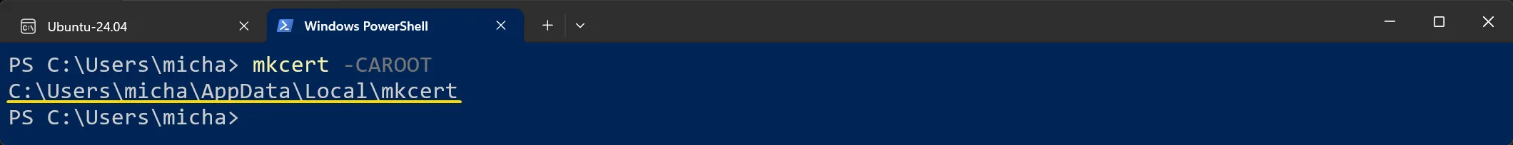 Windows 11 - mkcert - Ordner mit dem Root-Zertifikat