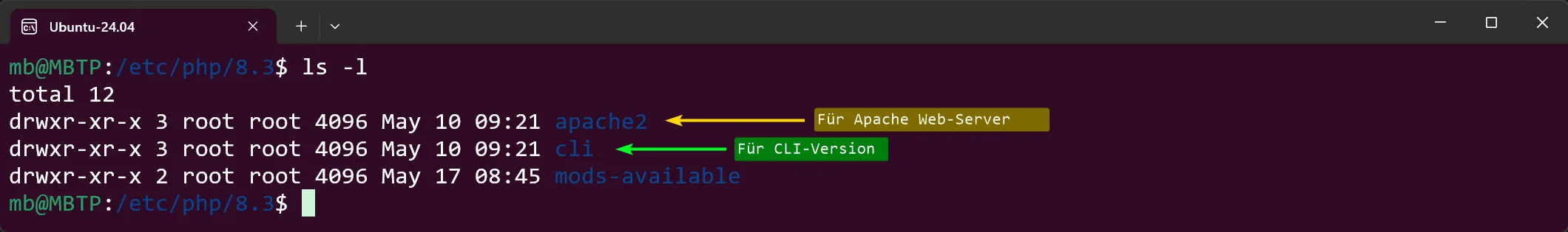 Ubuntu - PHP INI Ordner - Screenshot