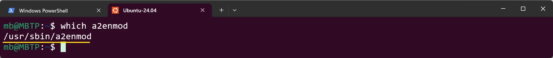 WSL Ubuntu - Ort von a2enmod