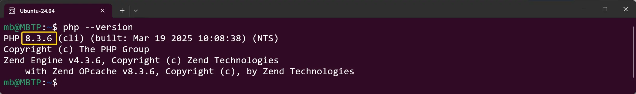 Ubuntu - PHP Version prüfen - Screenshot