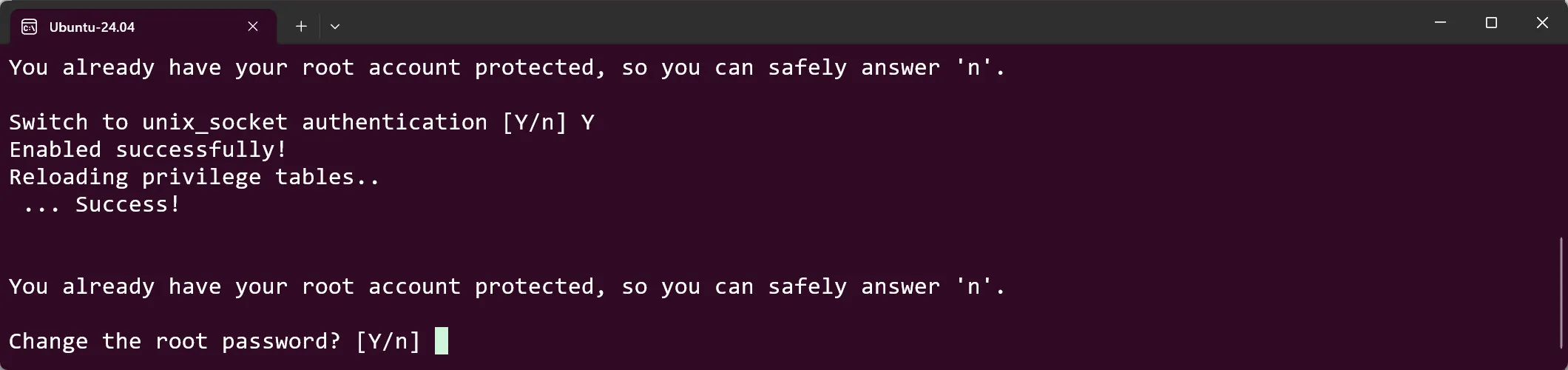 WSL Ubuntu - MariaDB Secure Installation - Frage 3