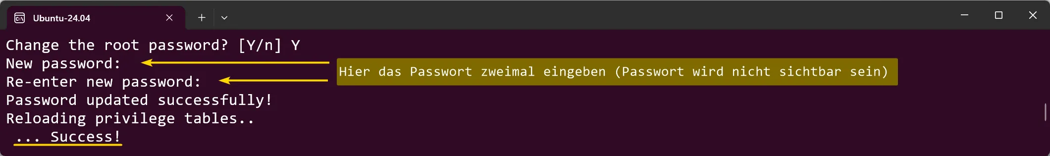 WSL Ubuntu - MariaDB Secure Installation - Passwort Eingabe